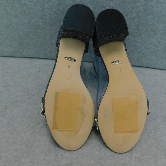 Badgley Mischka Womens Shoes Jeweled Strapped Pewter Open Toe Block Heel Size 7 - Picture 10 of 11